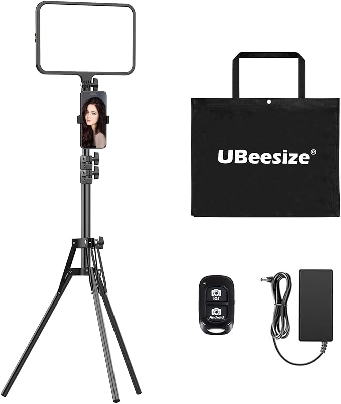 UBeesize LED Video Light Kit, Photography Lighting, 13" Studio Lights with 65" Tripod Stand and Phone Holders, Podcast Lighting for Video Recording, Make up, Live Streaming, Tiktok, YouTube