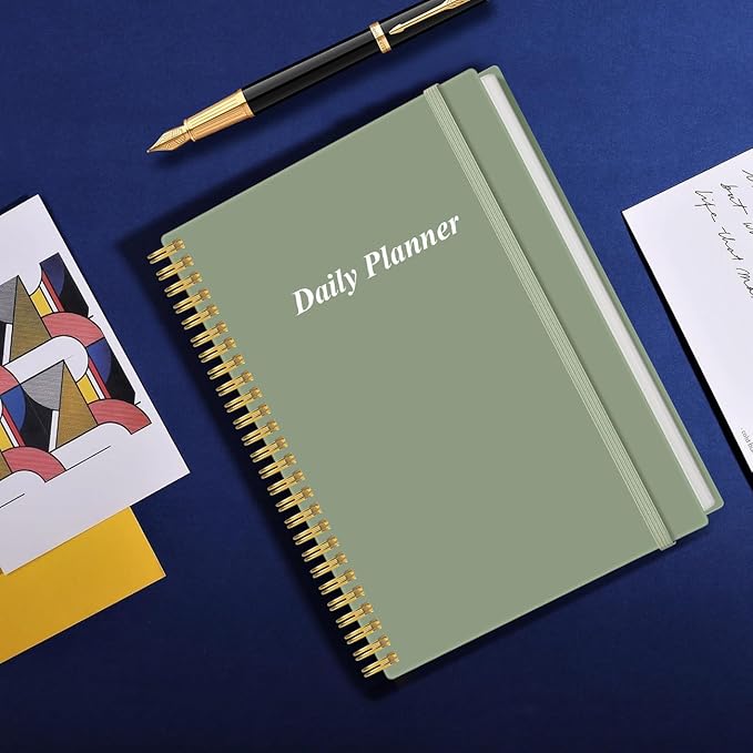 Daily Planner Undated - B5 To Do List Notebook Hourly Schedules, Spiral Appointment Planner for Women and Men, PVC Hardcover, Inner Pocket, Elastic Closure, 7" x 10", Grey