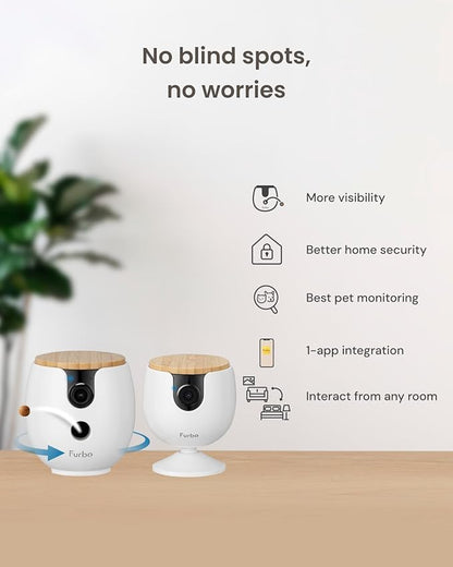 Furbo [New Mini 360° Camera + Mini Cam [New Subscription Required at Setup] (2-Camera Bundle Nanny Pro Subscription): Pet Safety Alerts, Dog & Cat Cameras with Speaker, Phone App & Night Vision