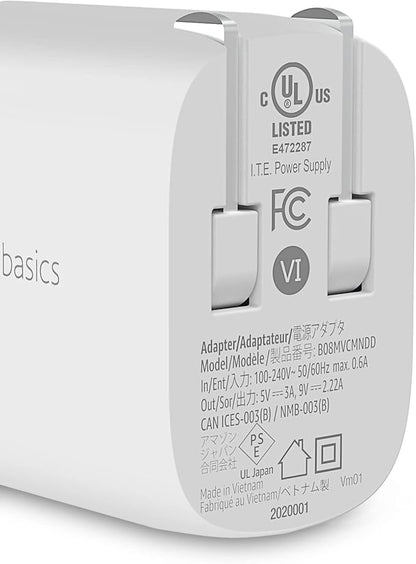Amazon Basics 20W One-Port USB-C Wall Charger with Power Delivery PD for Tablets & Phones (iPhone 16/15/14/13/12/11/X, iPad, Samsung, and more), non-PPS, 1.81 x 1.73 x 1.09 inches, White