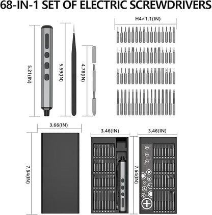 Mini Electric Screwdriver 3.7V Precision Screwdriver Set Cordless Screwdriver Rechargeable Magnetic Drill Tool Kit for Electronics, Computer, Mobile Phone, Laptop, Camera (Cube set silver [68-in-1])