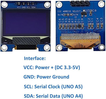 Haldzemo 0.96" OLED Display Module I2C IIC Serial 128X64 SSD1306 LCD Screen VCC GND SCL SDA (2 Pack, Blue)