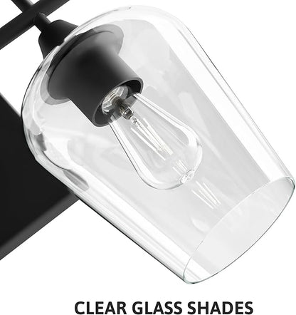 VONLUCE Bathroom Vanity Light, 4 Light Bathroom Light Fixture Over Mirror, Bathroom Wall Lamp with Clear Glass, Modern Black Vanity Lighting fixtures for Bathroom, Bedroom, Hallway