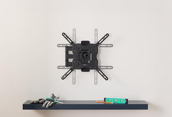 Amazon Basics Full Motion Articulating TV Wall Mount, with Swivel and Tilt, for 26" to 55" TVs and Flat Panels up to 80 Lbs, VESA Compatible, Black