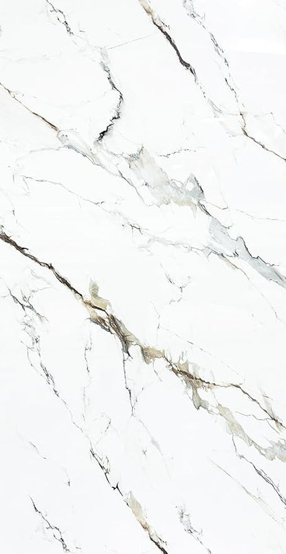 Dundee Deco Faux Marble Wall Panels - Sample - Glossy, Waterproof Indoor Wall Cladding - White, Grey, Tan Veins - Sample 6" x 6"