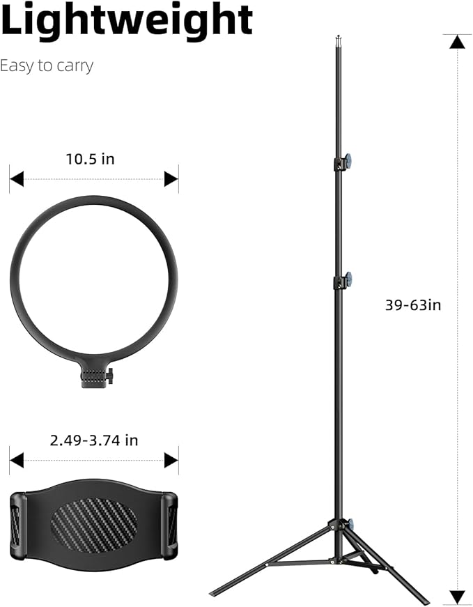 Weilisi 10.5" Ring Light with 69" Tripod Stand and Phone Holder Kit, Full-Screen Zoom Lighting for Video Recording, Makeup, Live Stream, Dimmable LED Selfie Ring Light Tripod for iPhone with Remote