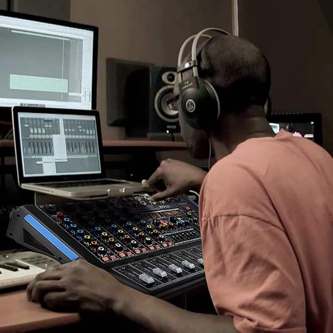 Pyle 6-Channel Bluetooth Studio Audio Mixer - DJ Controller w/ USB Drive - XLR Mic Input - +48V Phantom Power - 16 DSP Effects - MP3/WAV Playback - For Professional & Beginner Use - PMXU67BT