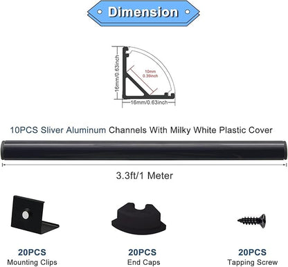 VST 20pack 3.3 ft LED Channel, V Shape Led Diffuser Channel, LED Aluminum Channel System with Black Cover, End Caps and Mounting Clips, Aluminum Profile for LED Strip Light Very Easy Installation
