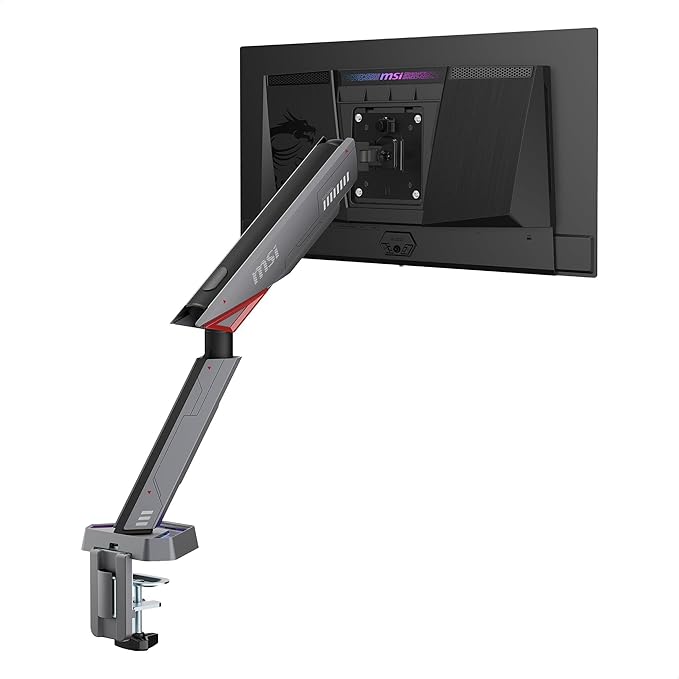 MSI MPG MT161R - Premium RGB Single Monitor Stand Arm, Supports 17-45" Screens and 35.2 lbs, VESA Compatible, Adjustable Spring Assisted Mount, Clamp & Grommet, Quick Release Plate - Black