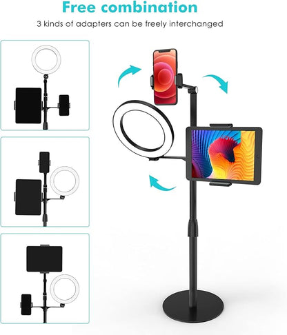 viozon 3-in-1 Selfie Desktop Live Stand, Height Adjustable/Overhead, 8" LED Ring Light, Compatible with 3.5-13" Tablet& Phone, Suitable for YouTube/Tiktok/Recording/Streaming/Online Meeting-B