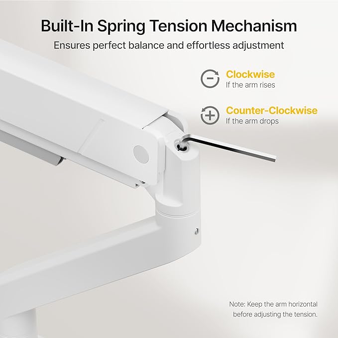 monTEK Single Monitor Arm for Max 45 Inch Ultrawide Screens Adjustable Monitor Desk Mount Holds 35 Lbs Cable Management with C Clamp/Grommet Desk Mount, VESA 75/100mm, MA1007WH