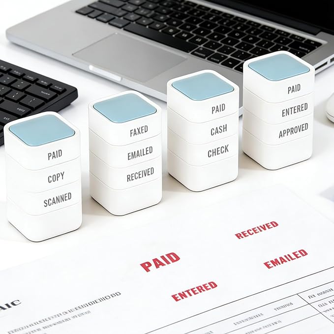 3-in-1 Paid Cash/Paid Check/Paid Credit Stamps in Full for Office, Pre Inked & Self Inking Rubber Finance Stamp Hand for Efficient Bookkeeping, Ordering, Accounting Work Business Management