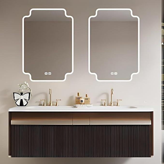 Bathroom Vanity with Double Sink - Bathroom Cabinet Vanity Including Grille Shaped Panel | Bathroom Vanity Double Sink, Soft Light LED Lights & Smart Defogging Mirror (Mirror, 80IN)