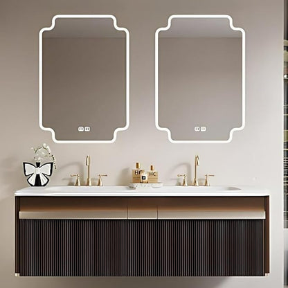 Bathroom Vanity with Double Sink - Bathroom Cabinet Vanity Including Grille Shaped Panel | Bathroom Vanity Double Sink, Soft Light LED Lights & Smart Defogging Mirror (Mirror, 80IN)