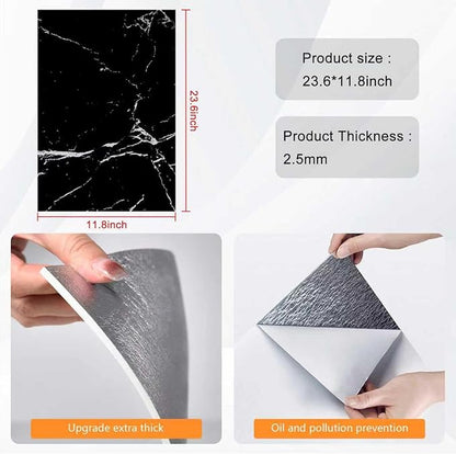 Wall Panels Peel and Stick，PVC Imitation Artificial Marble Tiles Sticker，10 pcs 23.6" L x 11.8" W，Heat-Resistant Backsplash Tile，Ideal for Kitchen Bathrooms Living Rooms Bedrooms. (Ionian ash, 40pcs)