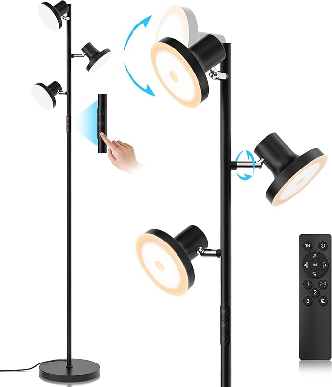 SIBRILLE 36W LED Tree Floor Lamp, Modern Dimmable Standing Lamp with Remote & Touch Control, 4 Color Temperatures, 3 Rotatable LED Light Floor Lamps for Living Room, Bedroom, Office