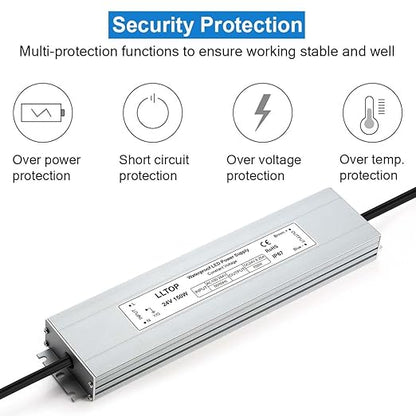 LLTOP LED Driver 150 Watts 100-264V AC to 24V DC 6.25A Power Supply Waterproof Low Voltage Transformer Ultra Thin Converter for Indoor Outdoor LED Lights