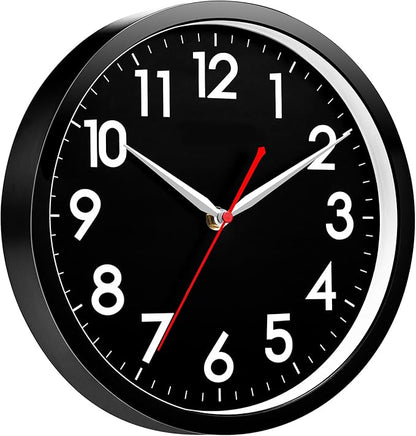 AKCISOT Wall ClockModern Black Silent Non Ticking Wall Clocks Battery Operated 10 Inch,Small Analog Classic Clock Decorative for Bedroom, Kitchen, Home Office, Bathroom, School, Living Room