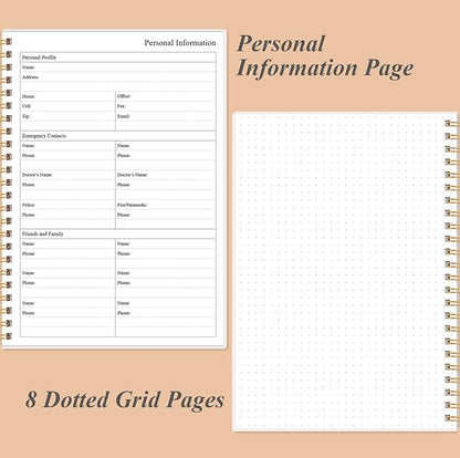 Daily Planner Undated - A5 To Do List Notebook Hourly Schedules, Spiral Appointment Planner for Women and Men, PVC Hardcover, Inner Pocket, Elastic Closure, 5.8" x 8.3", Rose Leaf