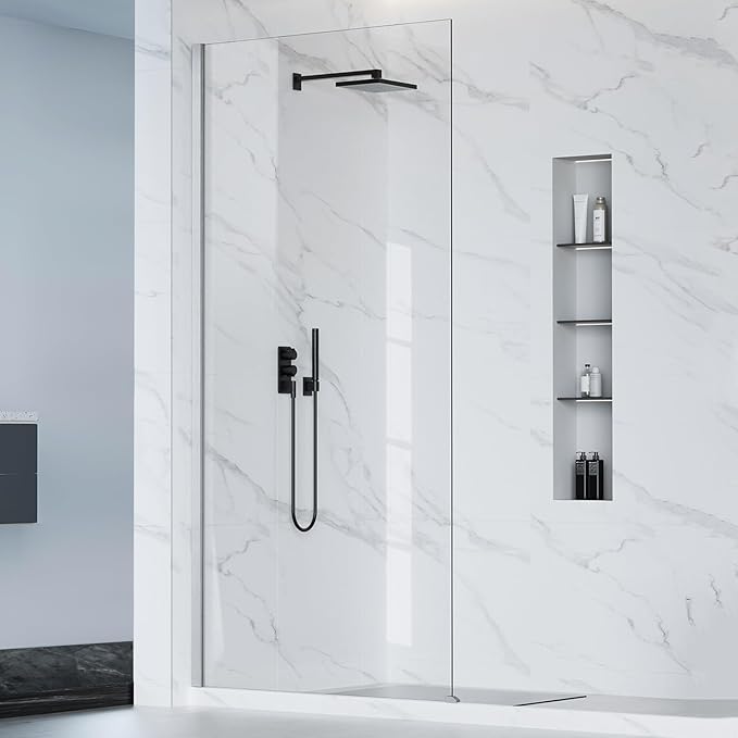 Bathbliss 36" W x 76" H Frameless Shower Glass Panel, 8mm Clear Tempered Glass, Fixed Walk-In Shower Screen, Brushed Nickel Finish, Reversible Installation