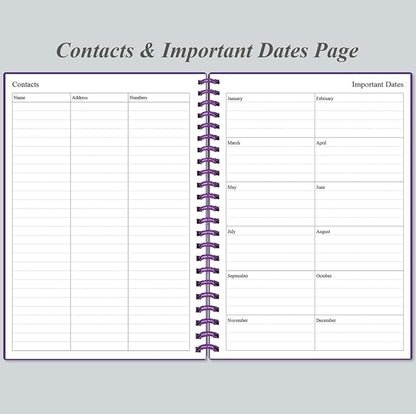 Daily Planner Undated - A5 To Do List Notebook Hourly Schedules, Spiral Appointment Planner for Women and Men, PVC Hardcover, Inner Pocket, Elastic Closure, 5.8" x 8.3", Purple