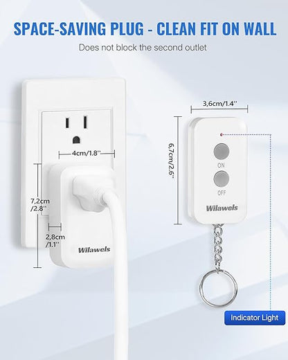 Remote Control Outlet Plug, WILAWELS Wireless Light Switch, On Off Remote Switch Outlet for Light, Lamp, Home Appliance, 100ft RF Range, 15A/1875W, FCC Listed, Two Switches for One 0utlet W02RC2106