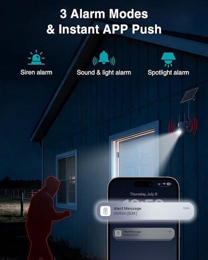 ZUMIMALL 24/7 Recording 4G LTE Cellular Security Camera, No WiFi AOV Solar Camera Outdoor, AI Detection, Motion Tracking, 2K Full-Color Night Vision, 8W Solar Panel, PTZ, Built-in SIM Card