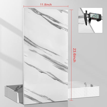 Wall Panels Peel and Stick，PVC Imitation Artificial Marble Tiles Sticker，10 pcs 23.6" L x 11.8" W，Heat-Resistant Backsplash Tile，Ideal for Kitchen Bathrooms Living Rooms Bedrooms.