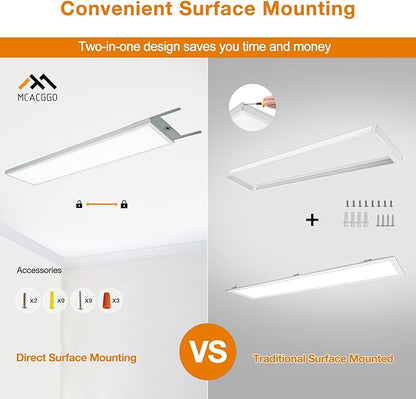 Mcacggo 12-Pack 1x4 LED Flat Panel Light Surface Mount, 3000K/4000K/5000K Selectable, Ultra-Thin Flush Mount LED Ceiling Light for Kitchen, Triac Dimmable, Bright 4400LM, 100-277V, ETL Listed, White