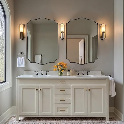 ANDY STAR Brushed Bronze Mirror, 24"x36" Bronze Rectangle Mirror, Bathroom Mirror with Anti-Rust Stainless Steel Metal Frame, Stunning Curved Design Ideal for Home Remodel