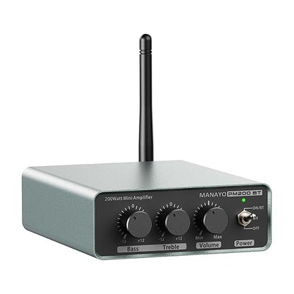 MANAYO 100w+100w Bluetooth Amplifier for Passive Speakers, Home Stereo Receiver with Treble, Bass, and Volume Control, Compatible with Cell Phones, CD Players, Turntable and Home Audio