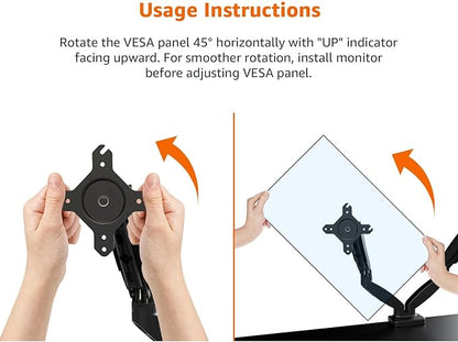 Amazon Basics Gas Spring Dual Computer Monitor Arm Mount, Adjustable, Holds up to 27" Monitors, Black