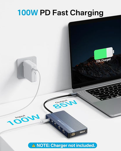 USB C Hub 14-1 USB C Docking Station Dual Monitor, with 2 HDMI+DP(4K60Hz), Ethernet, 3 USBC 10Gbps,100W PD, SD/TF 3.0, Audio, Laptop Docking Station for MacBook/Dell/HP/Lenovo ThinkPad/Surface (Grey)