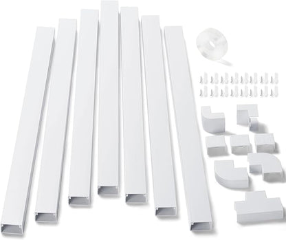 126in Cord Hider Kit, ZhiYo Wire Hiders for TV on Wall, Paintable Cable Management Kit, Wire Cover for Wall Mount TV, White Cable Raceway, Cord Cover Wire Management Kit, 8 x L15.7in W1.18in H0.67in