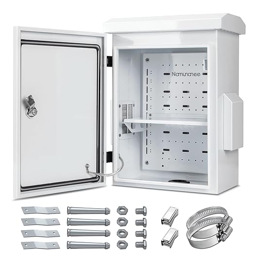 Outdoor Electrical Box, Cold-Rolled Steel Plate, Aluminum Alloy Back Beam, One-Piece Ventilation Design, IP65 Waterproof, Wall/Pole Mounted (17.8" x 13.9" x 8")