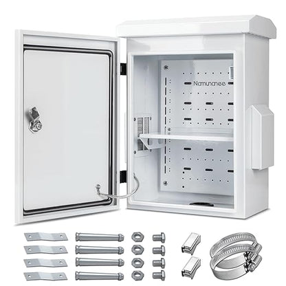 Outdoor Electrical Box, Cold-Rolled Steel Plate, Aluminum Alloy Back Beam, One-Piece Ventilation Design, IP65 Waterproof, Wall/Pole Mounted (17.8" x 13.9" x 8")