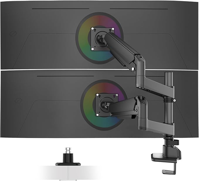 Ergounion Dual Monitor Arm for 13-49 Inch Ultrawide Screens, Heavy Duty Monitor Mount for 2 Monitors up to 44lbs, Full Motion Vertical Stacked Dual Monitor Arm Desk Mount, 75/100mm VESA Mount, Black