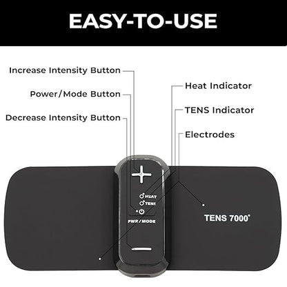 TENS 7000 Heat + TENS Unit for Menstrual Cramp Relief - Wearable Period Pain Device with Heat Therapy & 15 Intensity Levels, USB-C Rechargeable, Discreet & Portable