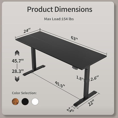 Agilestic Electric Standing Desk, Large 63 x 24 Inches Height Adjustable Desk, Sit Stand up for Work Office Home, Ergonomic Rising Gaming Computer Table with Memory Preset, Black