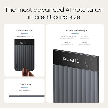 Plaud Note Pro AI Voice Recorder, Transcribe & Summarize with AI, App Control, Note Taker for Meetings & Calls, Supports 112 Languages, Ultra-Slim w/InstantView Display, Case Included, Black