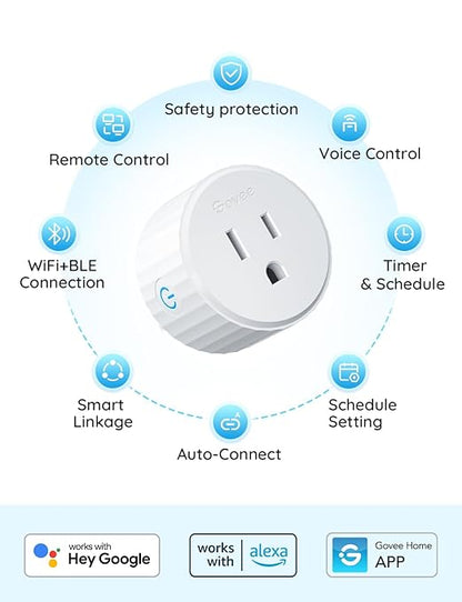 Govee Smart Plug, WiFi Plugs Work with Alexa & Google Assistant, Smart Outlet with Timer & Group Controller, WiFi Outlet for Home, No Hub Required, ETL & FCC Certified, 2.4G WiFi Only, 2 Pack