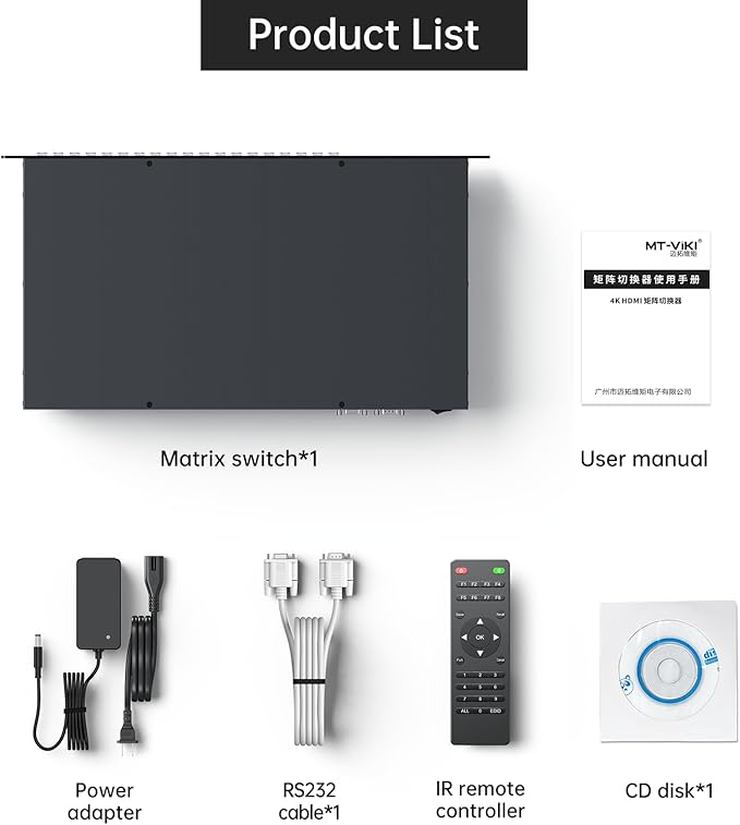 MT-VIKI 16X16 4K HDMI Matrix Switch Support Web GUI & 3.5mm Stereo Audio, 4K@30Hz, Rack Mount Switcher & Splitter, EDID, RS232, LAN Port, APP