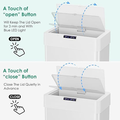 Arlopu Automatic Trash Can,Sensor Motion Stainless Steel Garbage Bin, Touchless Smart Waste Bin, W/Stay-Open, Soft Close Lid, Display Light for Kithchen, Living Room, Office (White, 21.1gal)