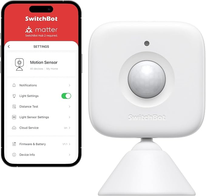 Smart Motion Door Sensor - Wireless PIR Motion Detector for Home Security, Compatible with Alexa, Google Assistant & Apple Home via SwitchBot Hub, Easy Installation, Real-Time Alerts (2025-White)