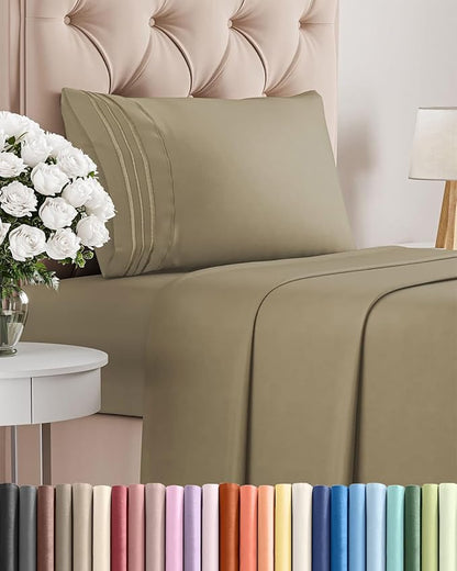 Twin XL Size 3 Piece Sheet Set - Comfy Breathable & Cooling Bed Sheets Set - Hotel Luxury Bedding for Women, Men, Kids, Teens, Boys & Girls - Deep Pockets, Ultra-Soft, Wrinkle Free - Oeko-Tex - Khaki