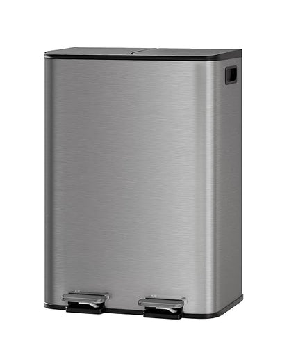 Garvee Trash Can, 2 x 8 gal (2 x 30 L) Garbage Can for Kitchen Dual Compartment Recycling Kitchen Step Trash Bin, Stainless Steel Trash and Recycle Bin Combo with Soft-Close Lid,Matte Grey
