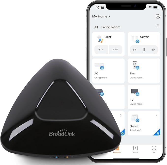 Broadlink RM MAX Smart Home Hub, Wi-Fi & BLE Universal Remote for IR/RF Devices, Compatible with Alexa & Google Home, Easy Setup, RF Hub for TV, AC, Blinds