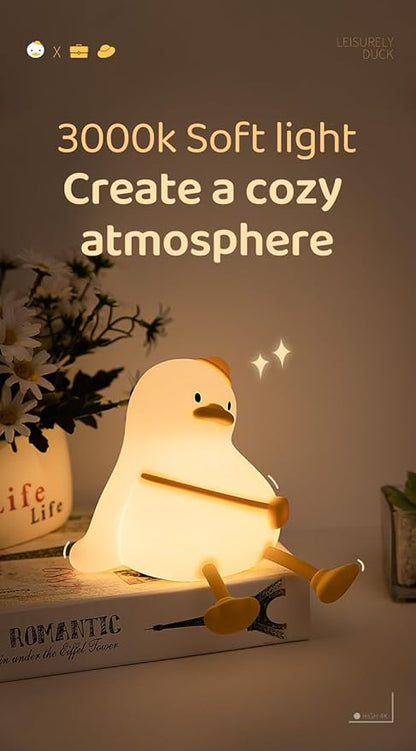 ATSUI Duck Night Light, Cute LED Squishy Novelty Animal Night Lamp, Food Grade Silicone, 3 Level Dimmable Rechargeable Nursery Nightlight for Breastfeeding Toddler Baby Kids, Cute Gifts for Kids
