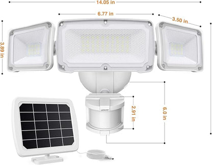 LEPOWER 1600LM LED Solar Security Lights Motion Outdoor, Motion Sensor Light, 5500K White Light, IP65 Waterproof Outdoor Flood Solar Light with 3 Adjustable Head for Yard, Garage（White）