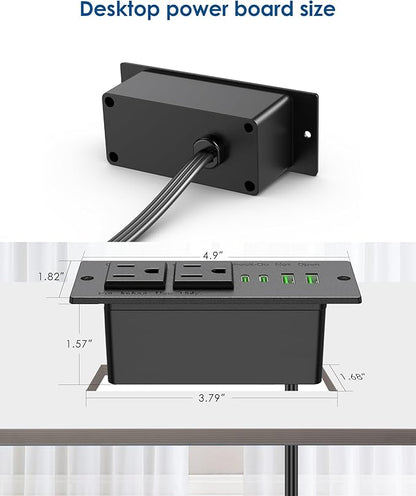 45W USB C Recessed Power Strip,Flush Mount Desk Recessed Outlet,Space-Saver for Furniture Side Table,2 USB-C &2 USB-A Ports,2 AC Outlets,6ft Cord,Ultra Thin Flat Plug